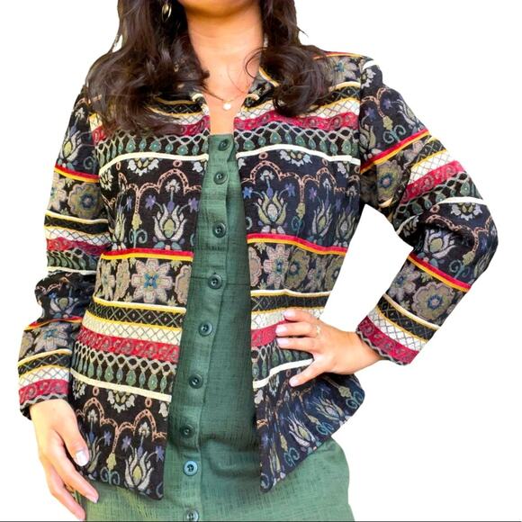Vintage Coldwater Creek PL Tapestry Jacket Boho Southwestern Woven Coat - Picture 1 of 10